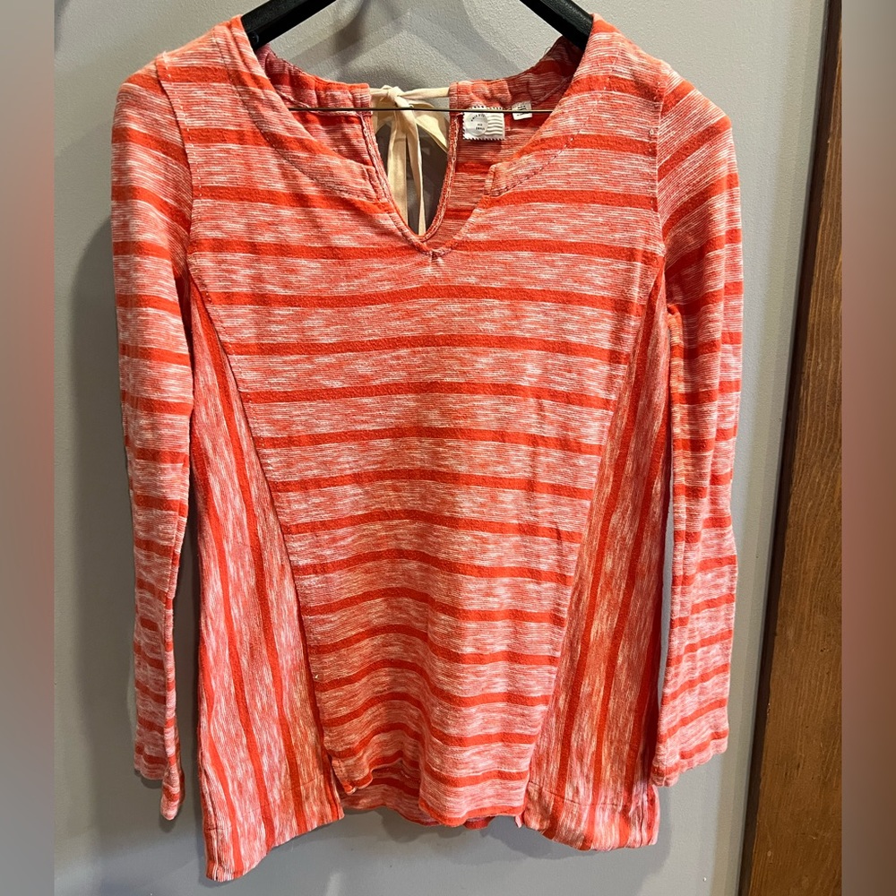 Anthropologie Postmark Orange Striped Tie Blouse Size Small